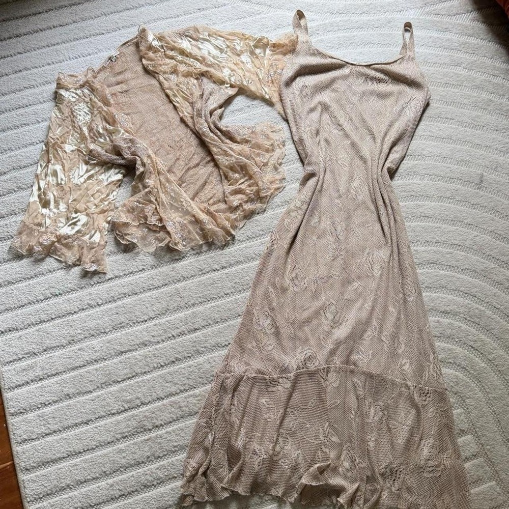 VTG Y2K Spencer Alexis Gold Metallic Lace Formal Set Size XL Glam Fairy Whimsy